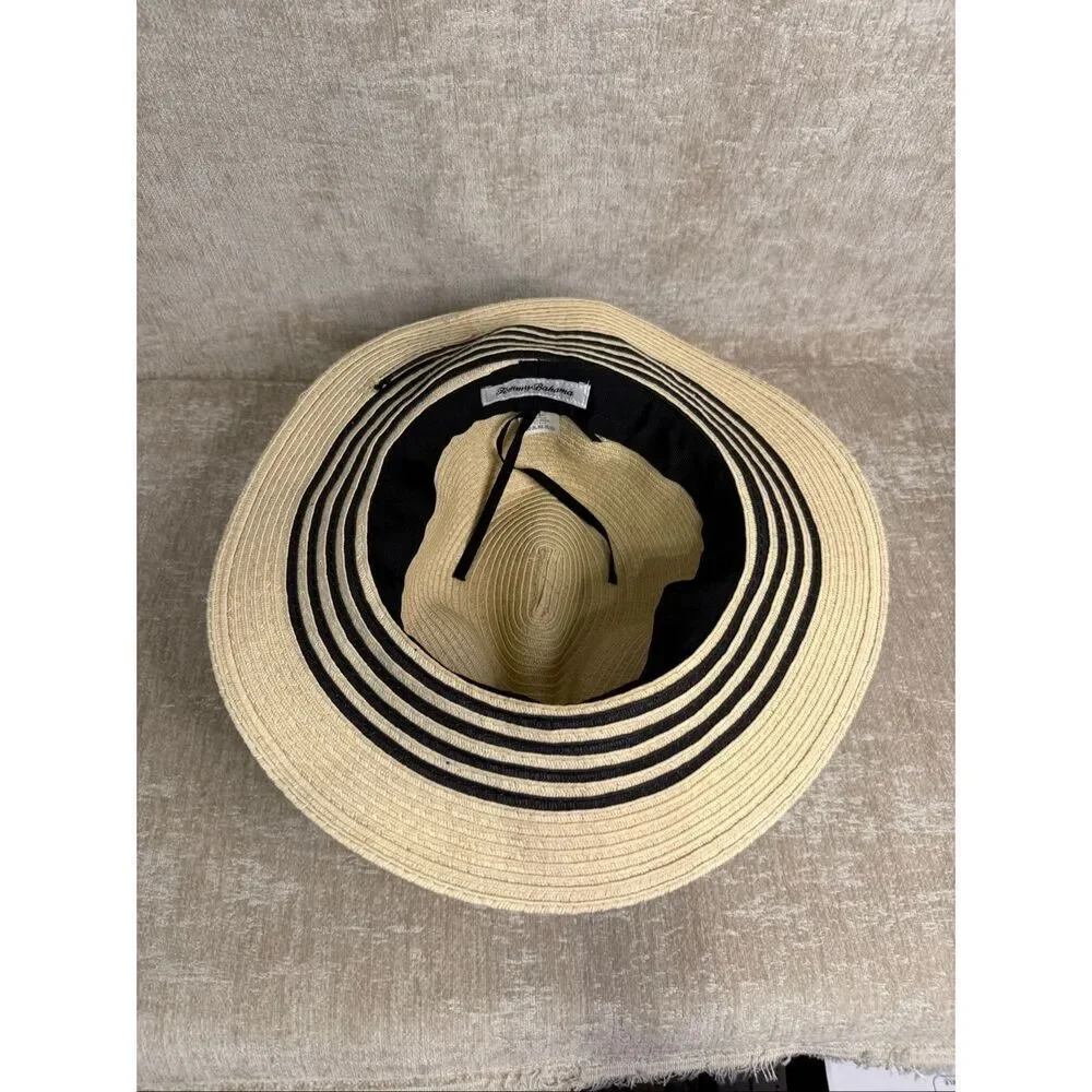 Tommy Bahama Women's Striped Woven UPF 50 Sun Straw Hat Beige Black One Size